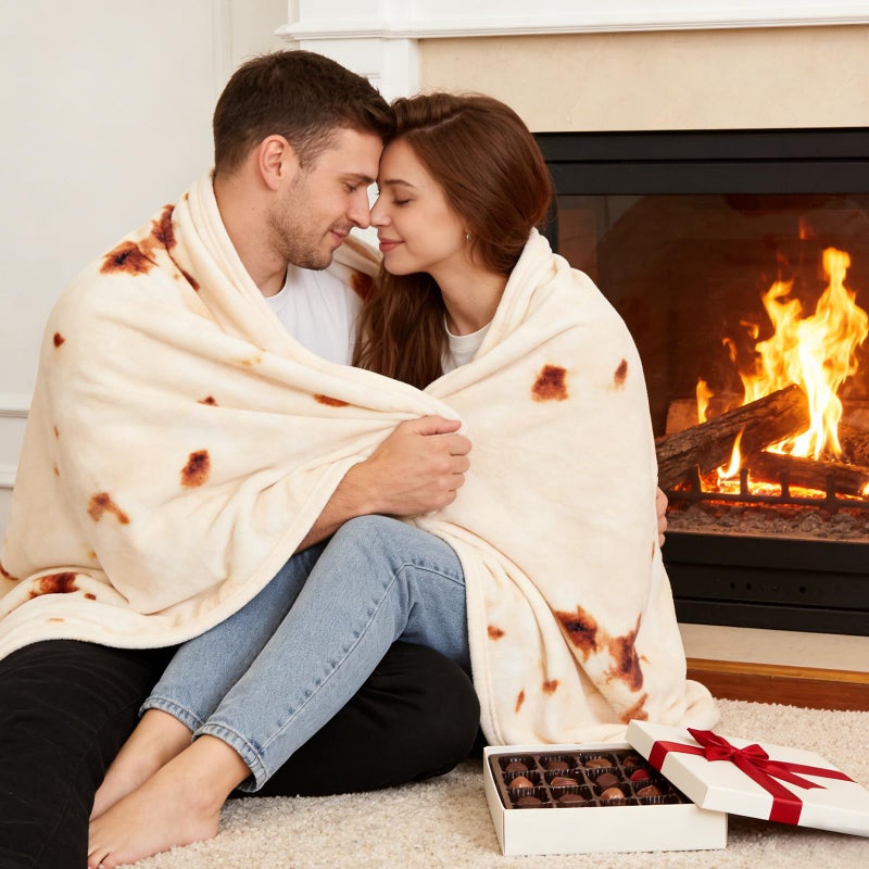 SeaRoomy Burritos Tortilla Throw Blanket, Tortilla Wrap Blanket, Novelty Funny Tortillas Round Blanket Giant Tortillas Round Soft Blankets for Adults and Kids (Beige, 60 inches) - Image 2